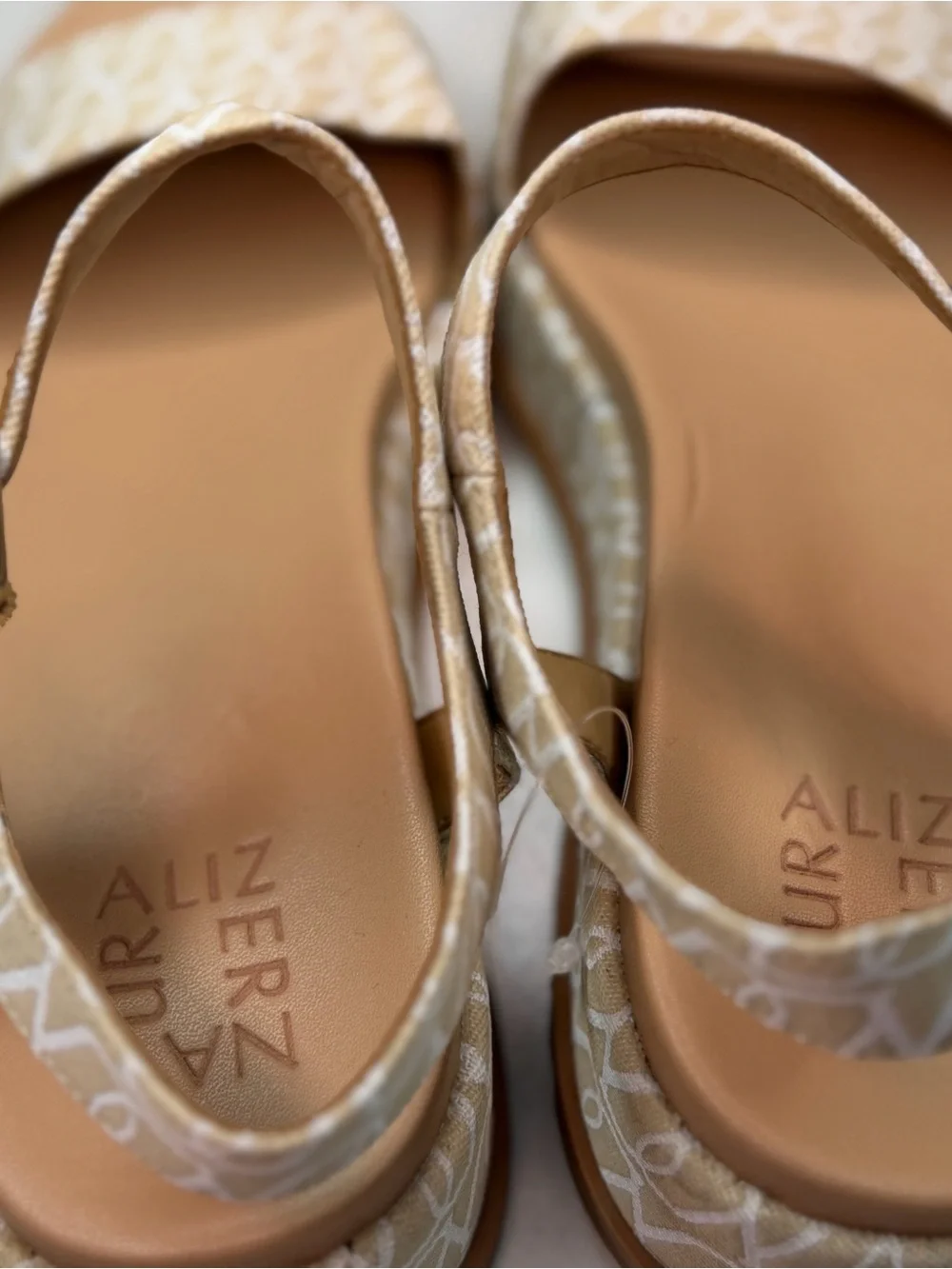 Naturalizer Beige & White Monogram Platform Sandals
